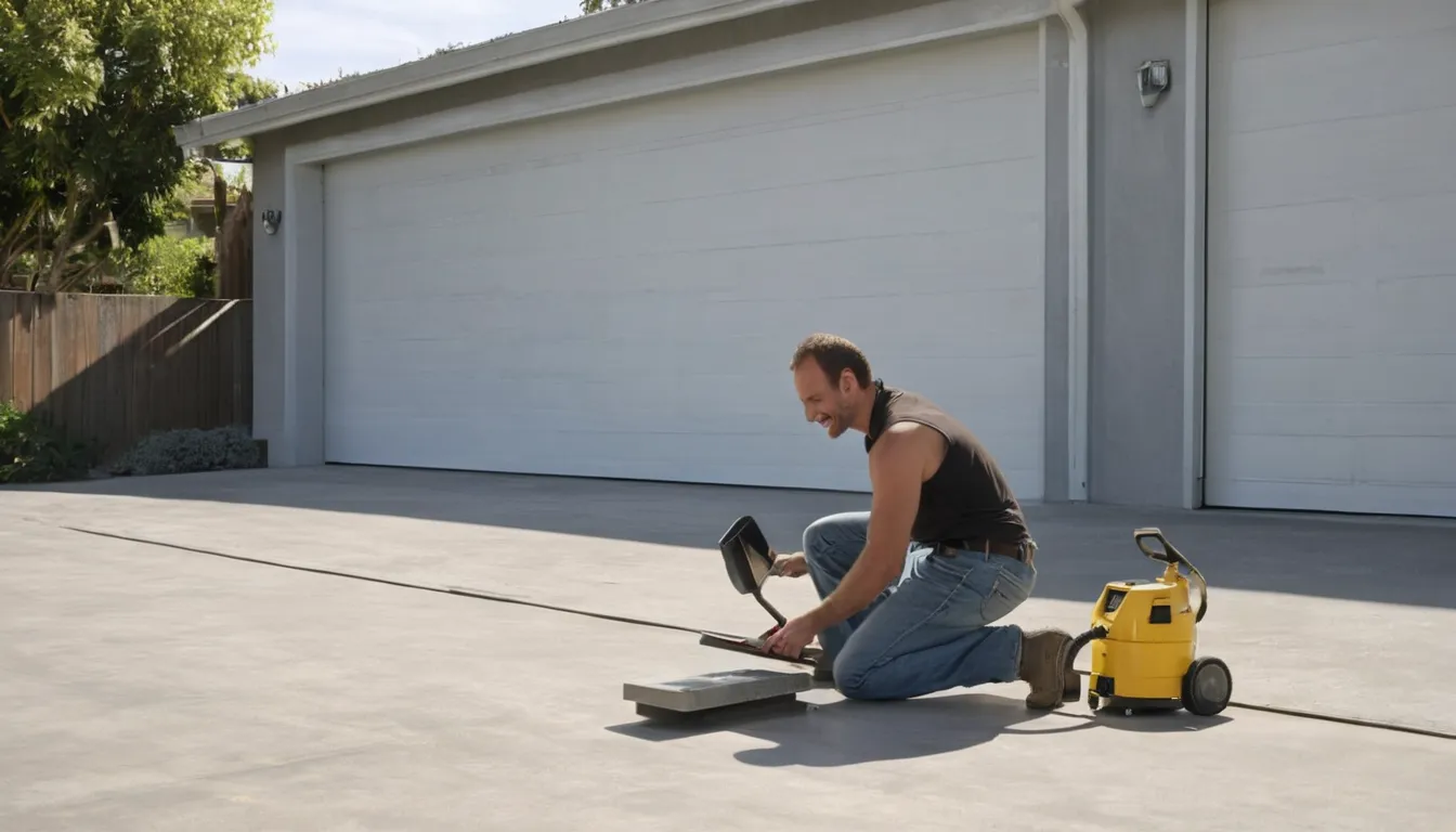 A provider checking a concrete garage slab for cracks